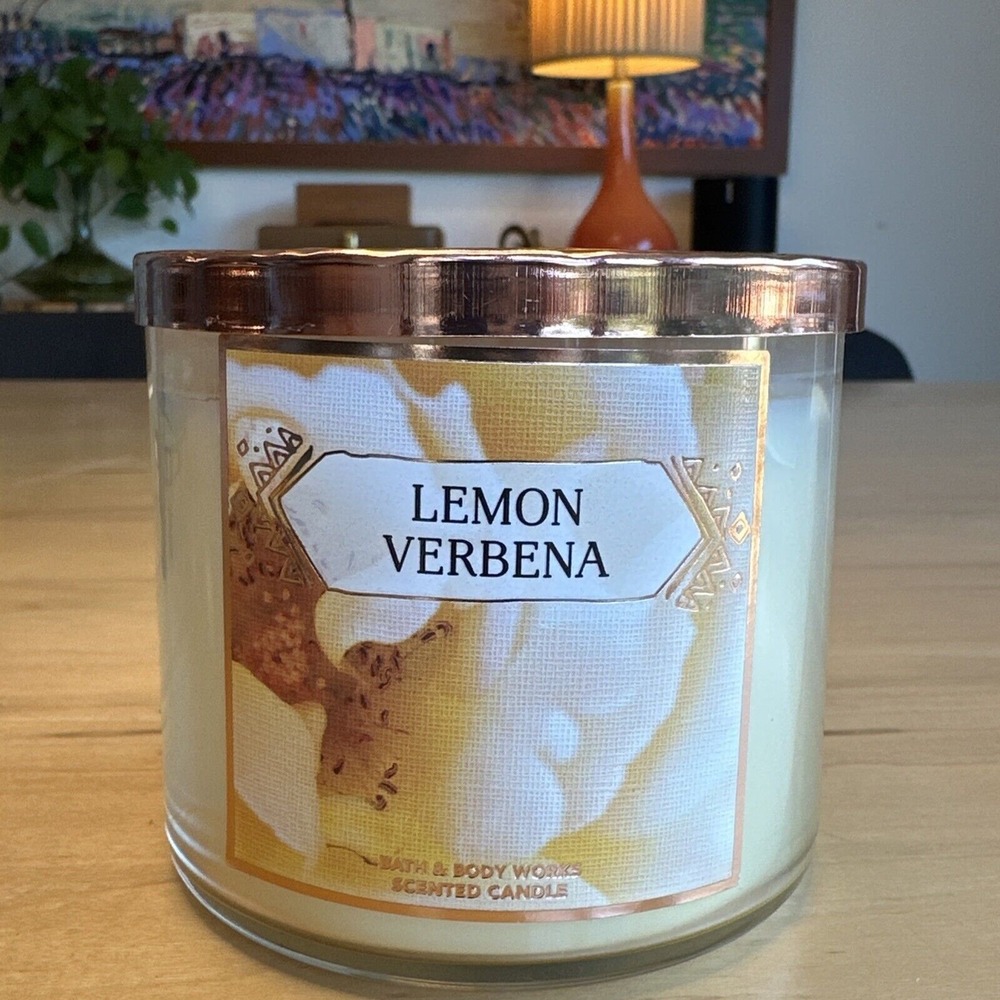 NEW WHITE BARN BATH & BODY WORKS LEMON VERBENA SCENTED 3-WICK 14.5 OZ CANDLE